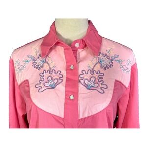 Women's Rough Rider LS Pearl Snap Two Tone Pink Embroidered Western Shirt Large